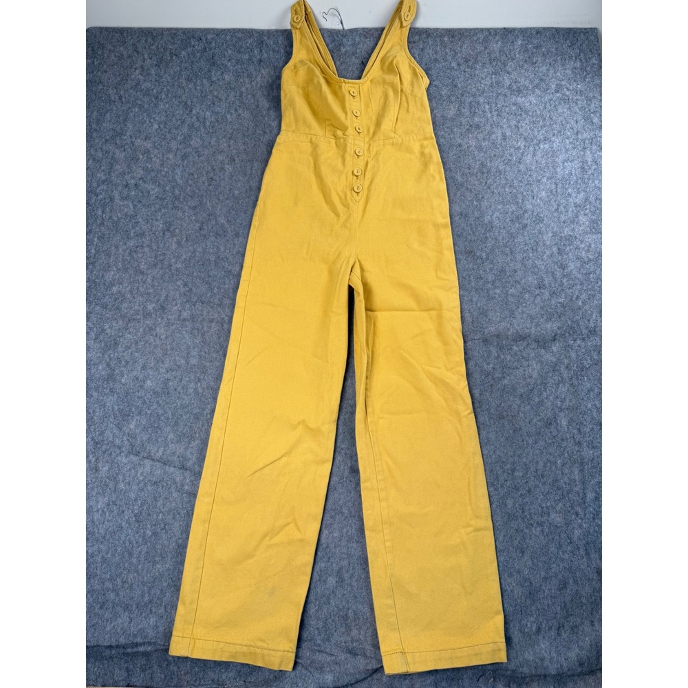 Urban Outfitters Jumpsuit Womens XS Yellow Cotton Wide Leg Button Front Boho Y2K